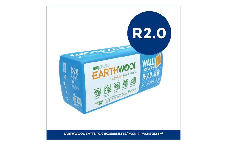 Earthwool Batts R2.0 90x580mm 32/Pack 4-packs 21.53m² Ceiling Insulation - Knauf
