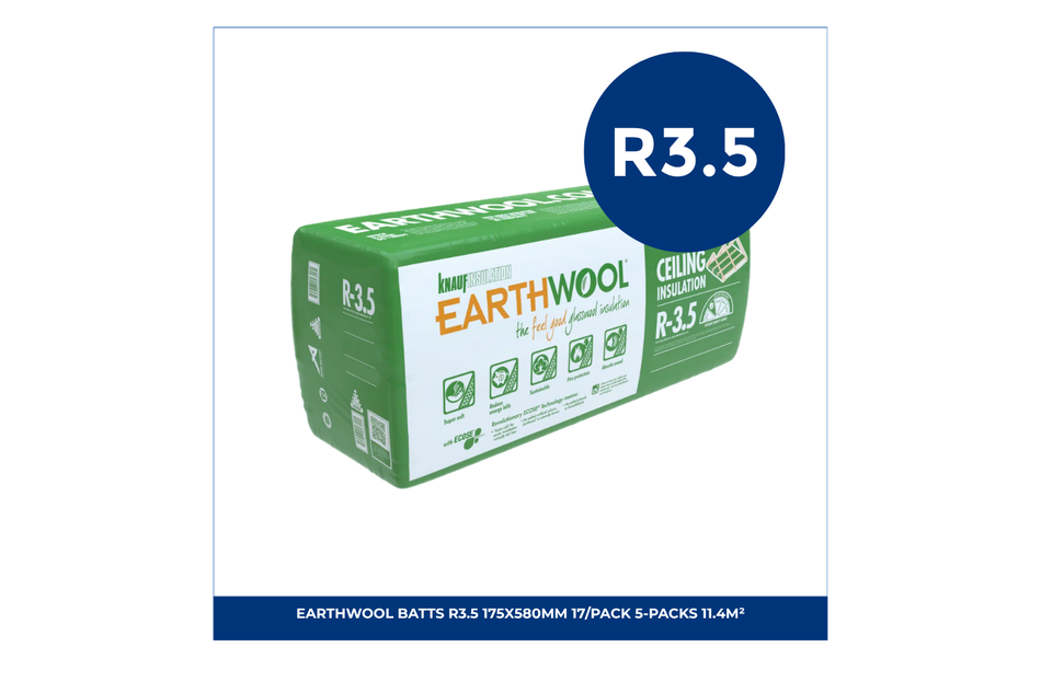 Earthwool Batts R3.5 175x580mm 17/Pack 5-packs 11.4m² Ceiling Insulation - Knauf