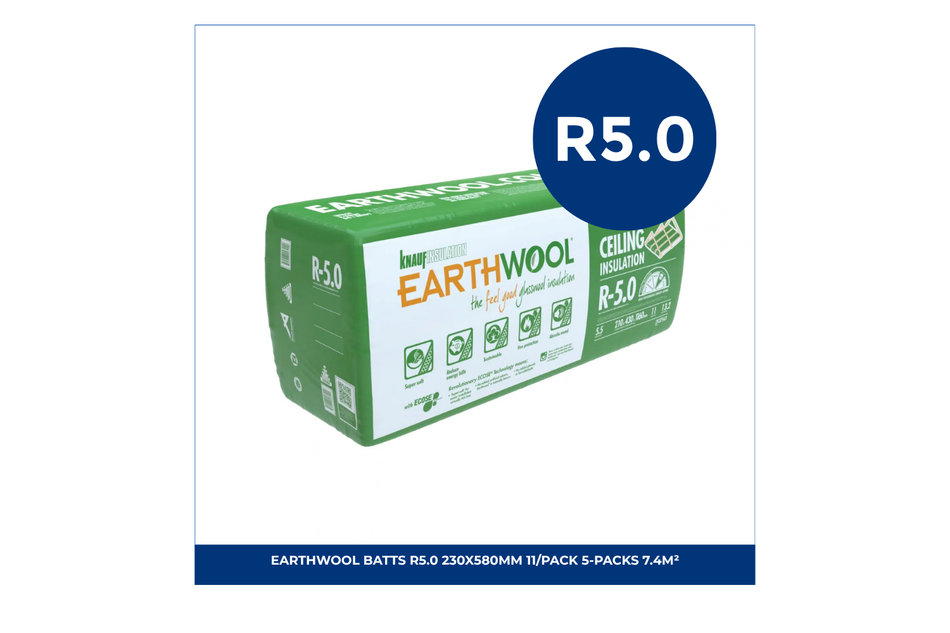 Earthwool Batts R5.0 230x580mm 11/Pack 5-packs 7.4m² Ceiling Insulation - Knauf