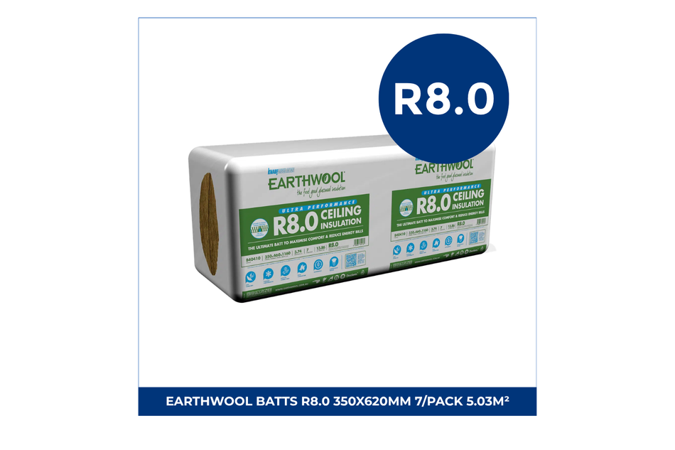 Earthwool Batts R8.0 350x620mm 7/Pack 5.03m² Ceiling Insulation - Knauf