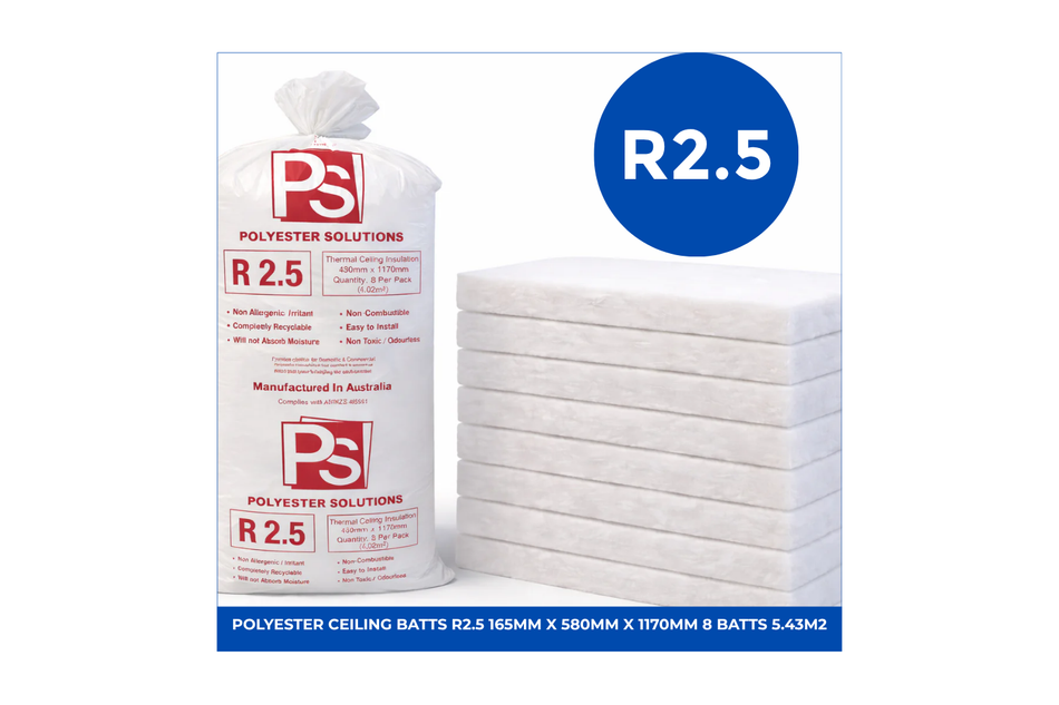 POLYESTER CEILING BATTS R2.5 165mm x 580mm x 1170mm (8)=5.43m2