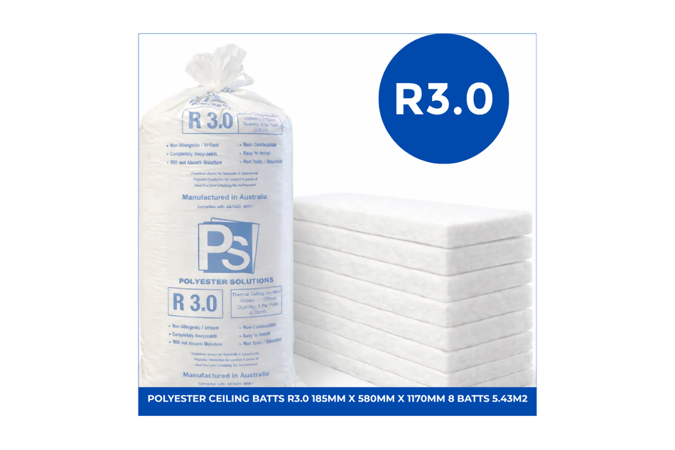 POLYESTER CEILING BATTS R3.0 185mm x 580mm x 1170mm (8)=5.43m2