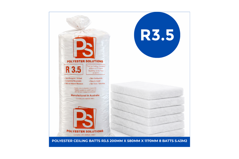 POLYESTER CEILING BATTS R3.5 200mm x 580mm x 1170mm (8)=5.43m2