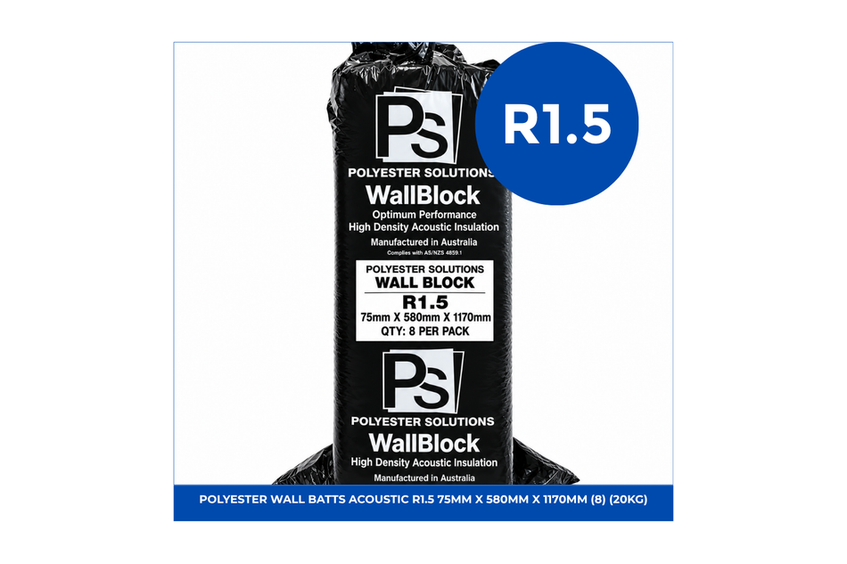 POLYESTER WALL BATTS ACOUSTIC R1.5 75mm x 580mm x 1170mm (8) (20KG)
