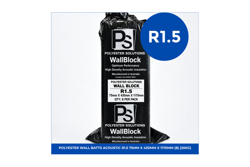 POLYESTER WALL BATTS ACOUSTIC R1.5 75mm x 430mm x 1170mm (8) (20KG)