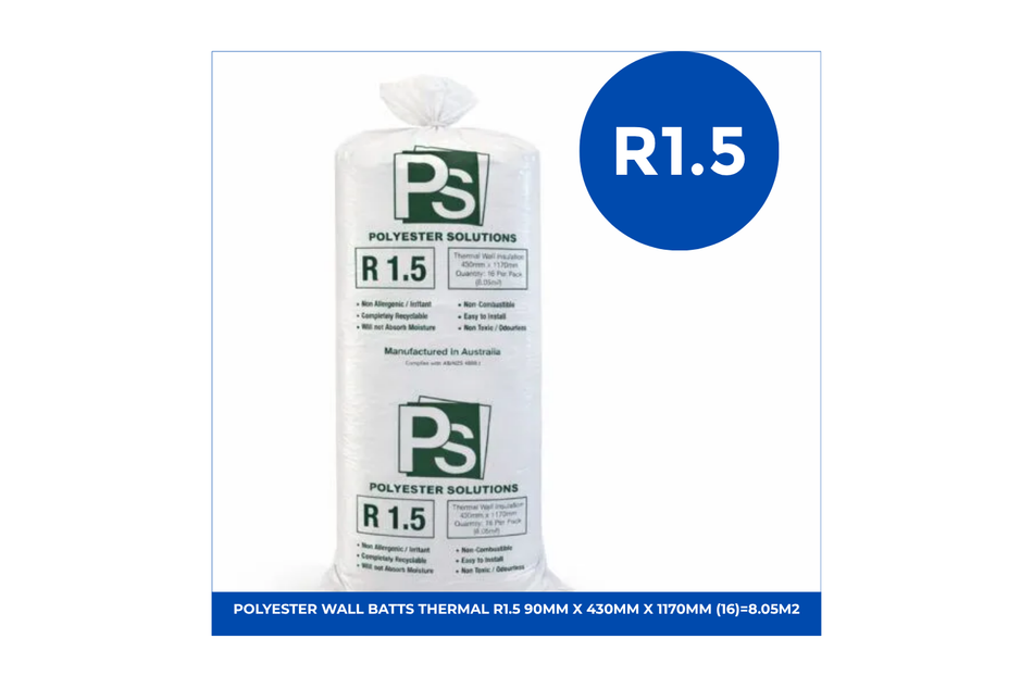 POLYESTER WALL BATTS THERMAL R1.5 90mm x 430mm x 1170mm (16)=8.05m2